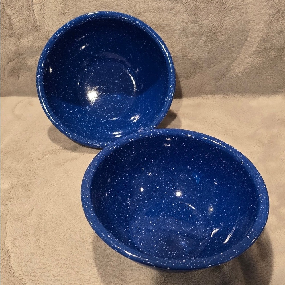 Vintage Enamelware Blue Speckled Bowl Set Camping Kitchenware